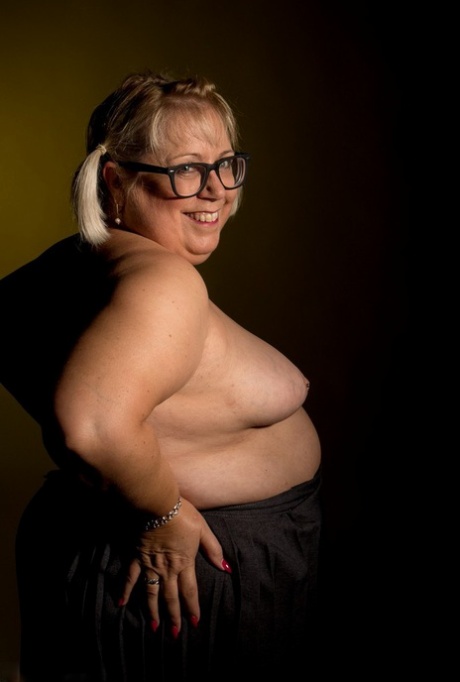 Blonde fatty Lexie Cummings touches her small breasts while wearing glasses 36359933