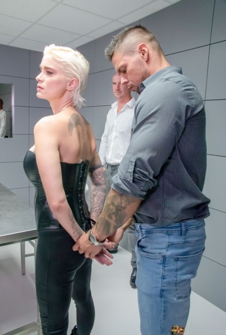 Platinum blond girl sports gaped anus after hard anal in police interview room 44137308