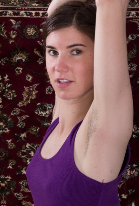 Dark haired girl with armpit stubble exposes her hairy bush 80029345